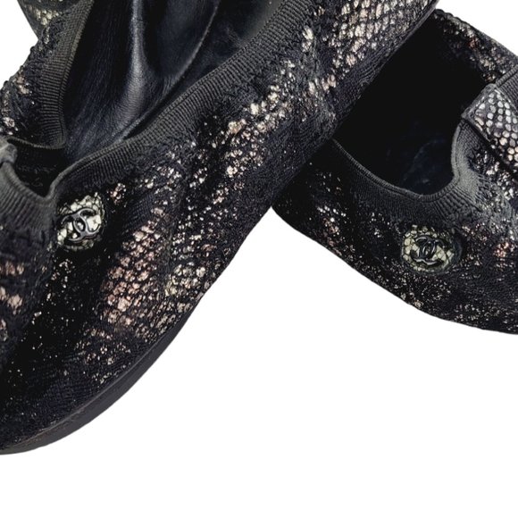 AUTHENTIC CHANEL Ballet Flats Stretch Spirit - Black Shimmer 40 EU (10US) - Picture 5 of 11